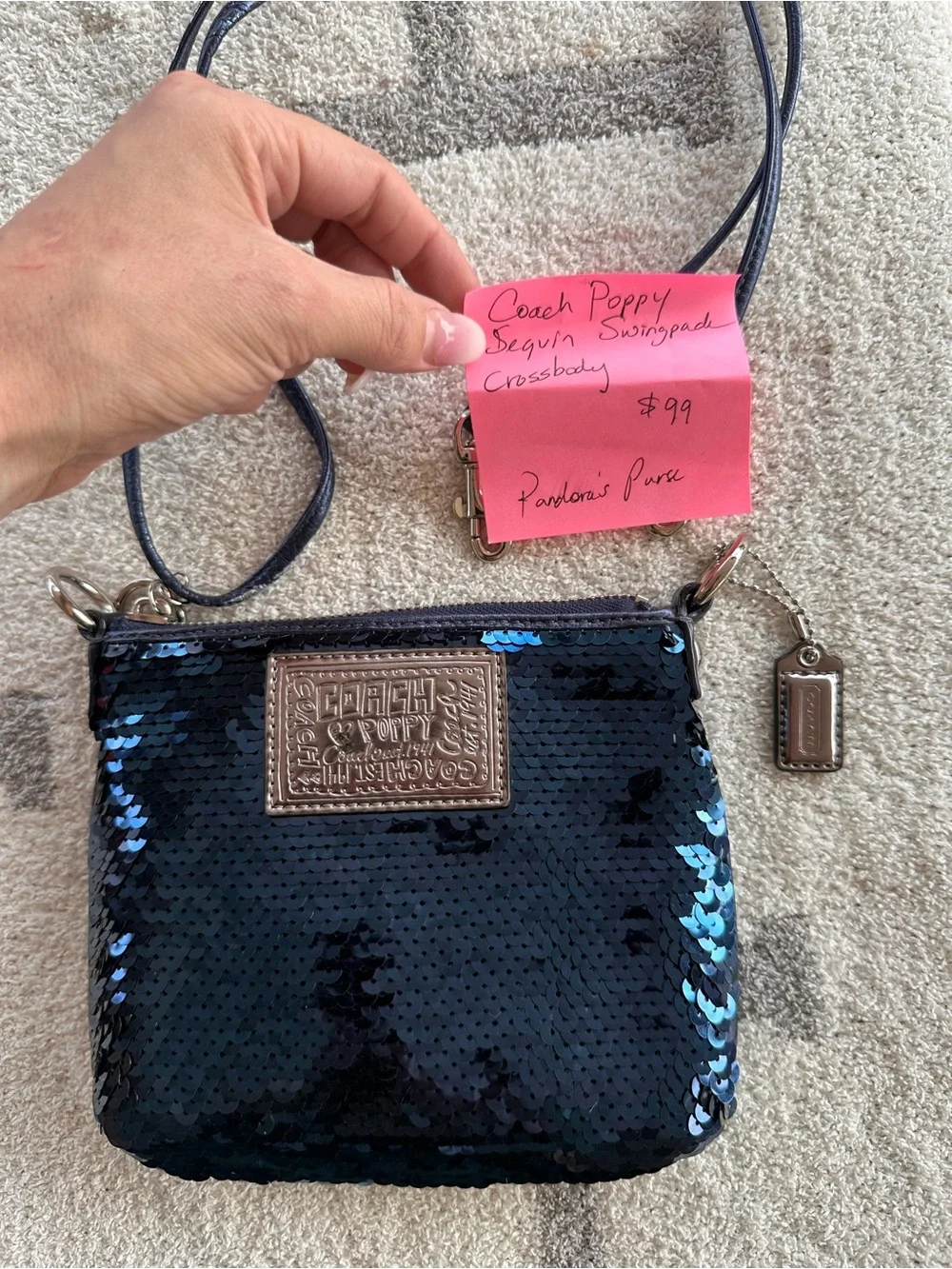 Coach Blue Sequin Wristlet Pouch